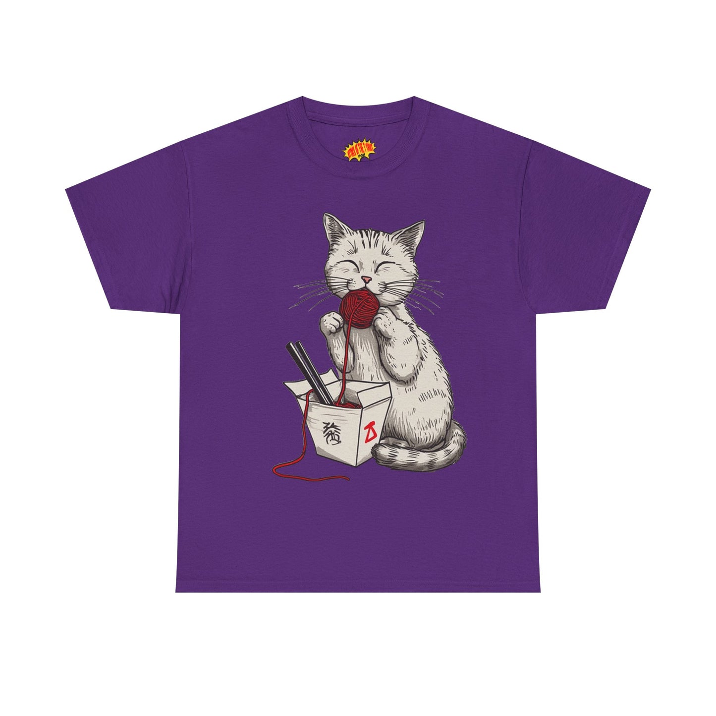 Cat w/Takeout Yarn Noodles Art Tee Shirt *Multiple Colors*