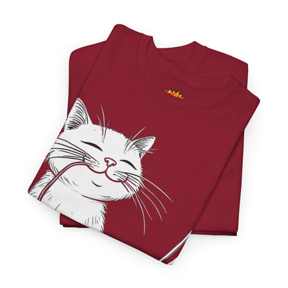 Happy Cat w/Noodles + Yarn Ball Art Drawing Tee Shirt