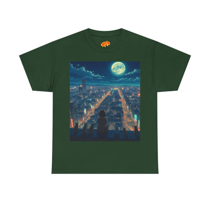 Anime City Full Moon Scene w/Girl & Cats T-Shirt
