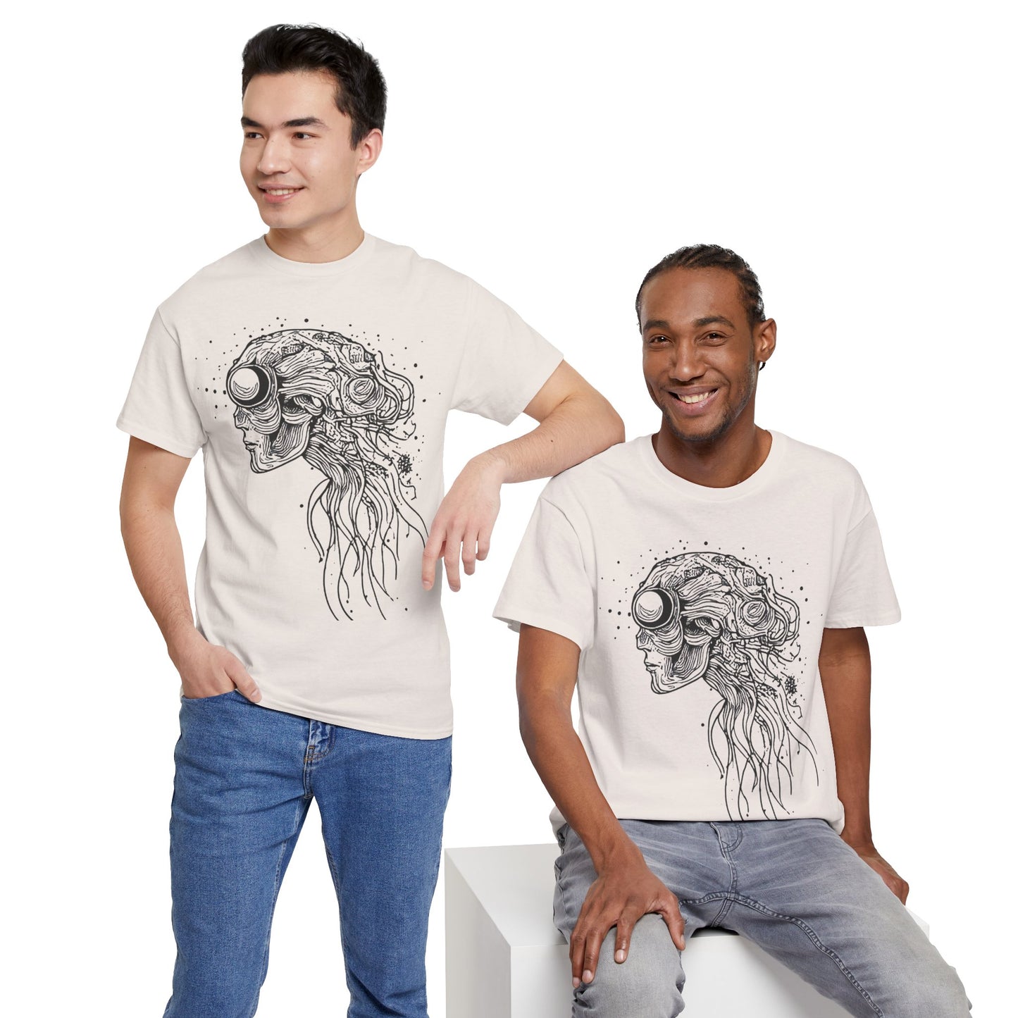 Humanoid Line Drawing Face Graphic Art Tee Shirt *Multiple Colors*