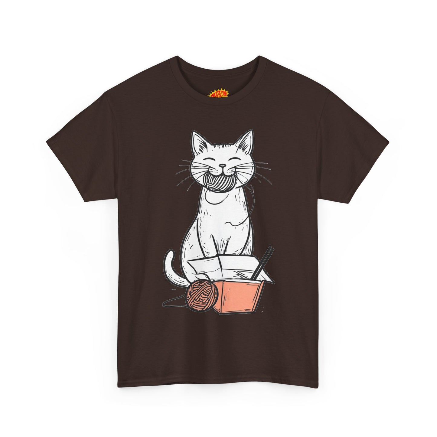 Cat w/Yarn Ball Takeout Art Tee Shirt *Multiple Colors*