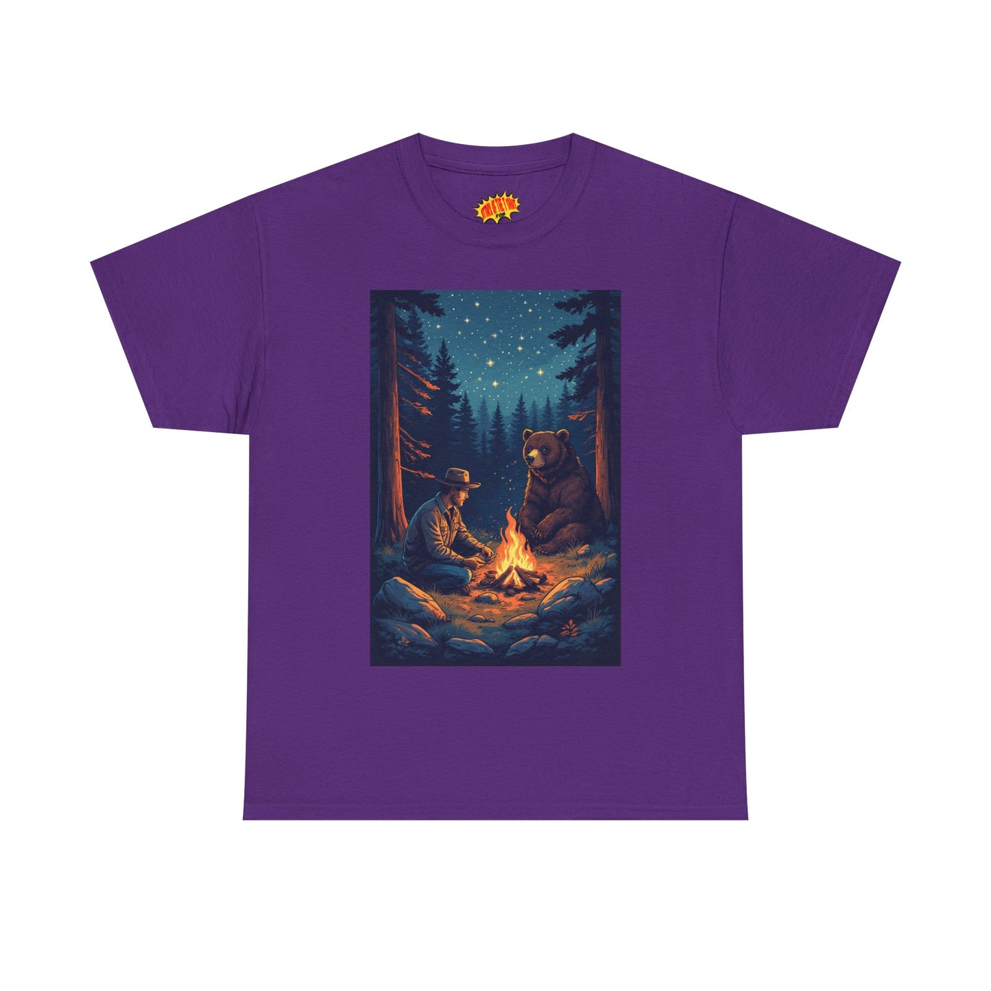 Cowboy w/ Brown Bear Campfire Scene T-Shirt *Multiple Colors*