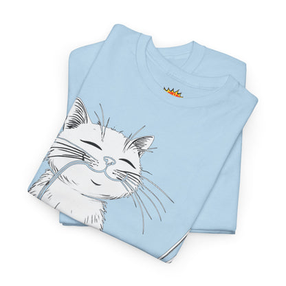 Happy Cat w/Noodles + Yarn Ball Art Drawing Tee Shirt