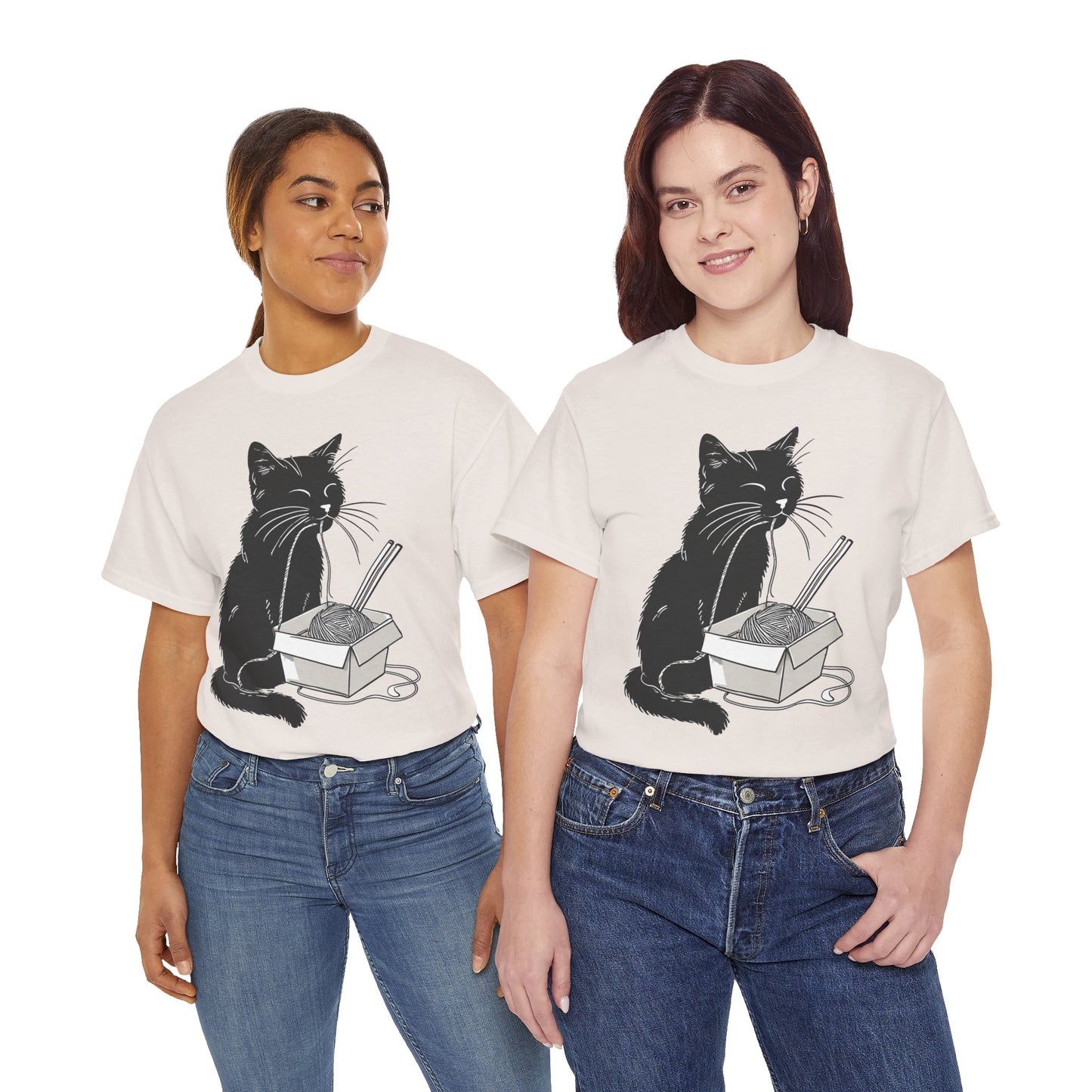 Black Cat w/Noodles Drawing Art Tee Shirt *Multiple Colors*