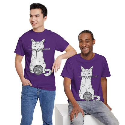 White Cat w/Yarn Ball Art Drawing Tee Shirt