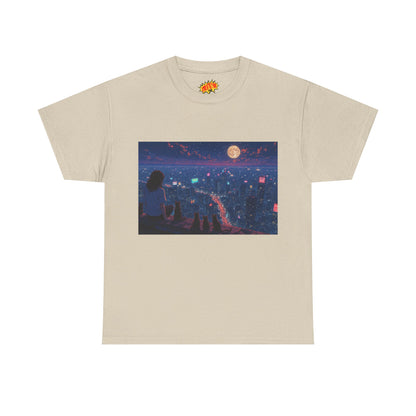 Anime Nighttime Cityscape w/Girl & Cats T-Shirt
