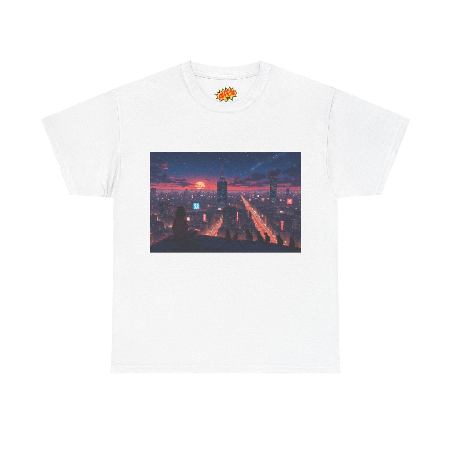 Anime Style City Sunset Scene w/Girl & Cats T-Shirt *Multiple Colors*