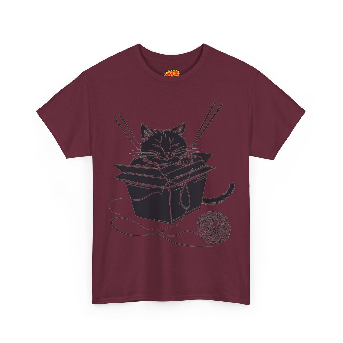 Black Cat w/Box + Yarn Ball Art Drawing Tee Shirt *Multiple Colors*