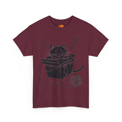 Black Cat w/Box + Yarn Ball Art Drawing Tee Shirt