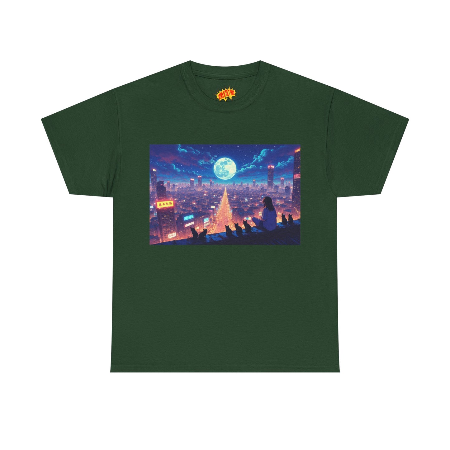 Anime Neon Night Cityscape w/Cats T-Shirt *Multiple Colors*