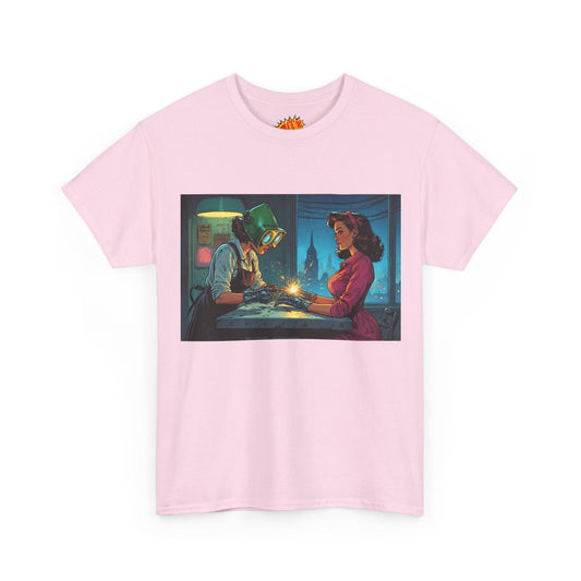 Vintage Comic Style Ladies Cyborg Repair Shop T-Shirt *Multiple Colors*