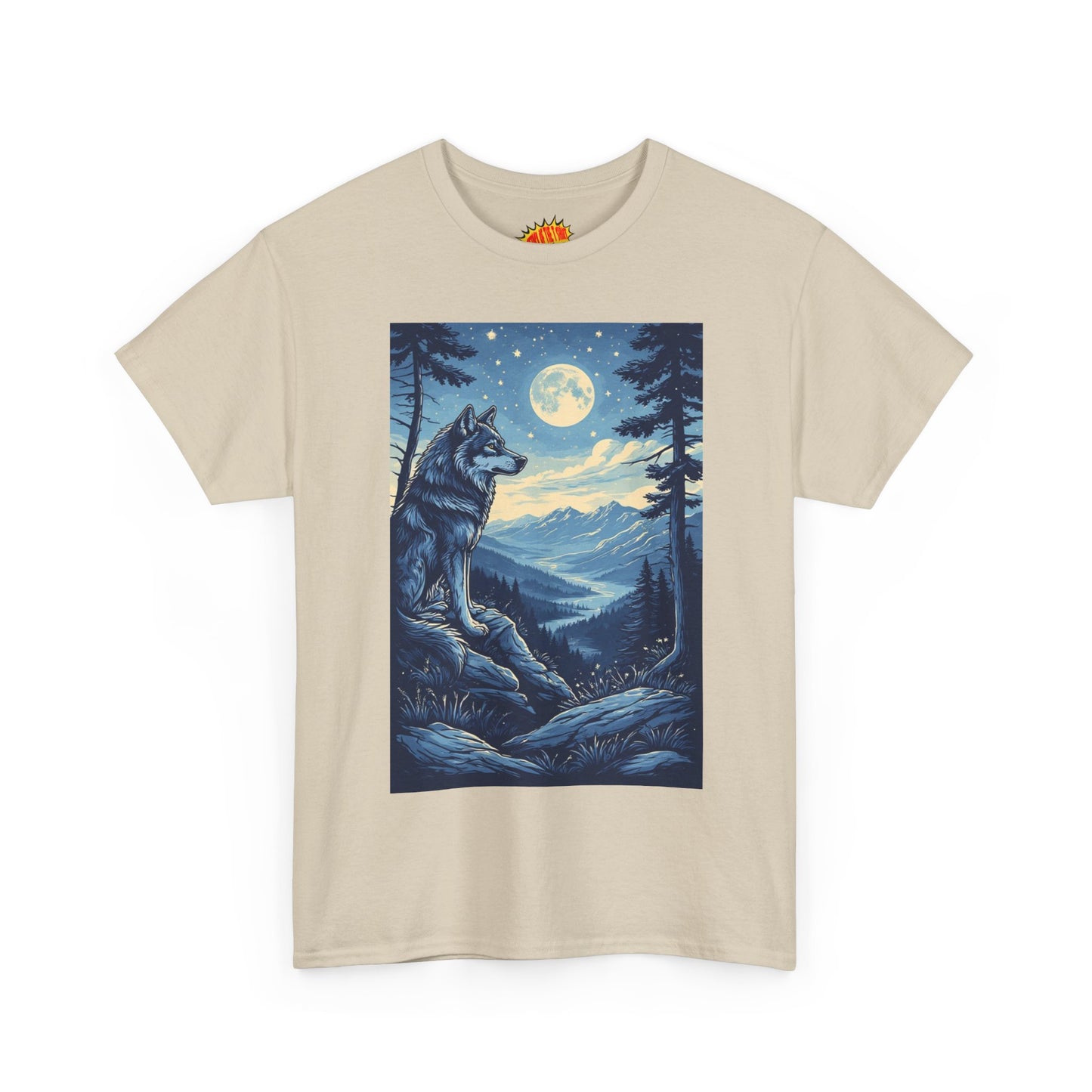 Blue Wolf with Full Moon Scene T-Shirt *Multiple Colors*