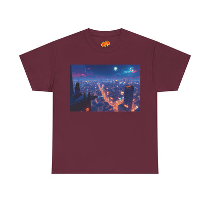Nighttime Neon Anime Cityscape w/Cats T-Shirt