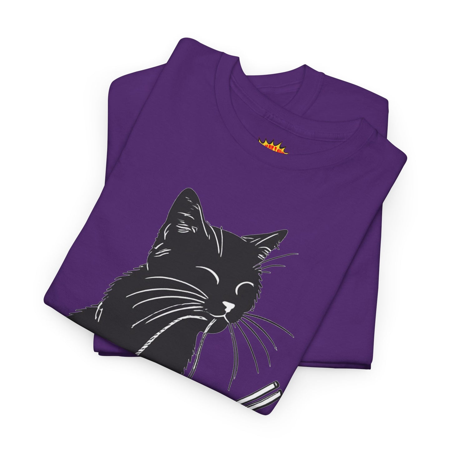 Black Cat w/Noodles Drawing Art Tee Shirt *Multiple Colors*