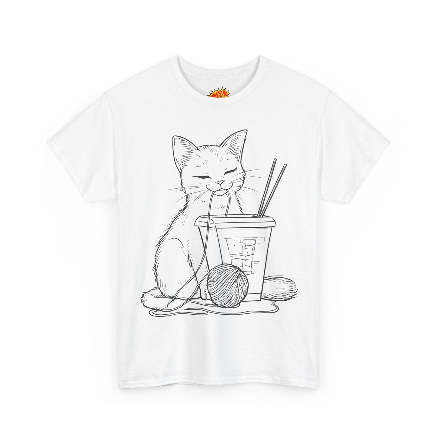 Cat w/Takeout + Yarn Ball Line Drawing Tee Shirt *Multiple Colors*