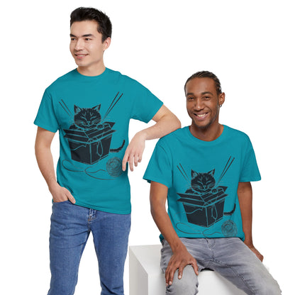 Black Cat w/Box + Yarn Ball Art Drawing Tee Shirt