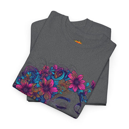 Multicolor Line Drawing Human Flower Graphic Art Tee Shirt