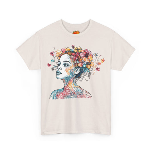 Color Line Art Floral Face Drawing Tee Shirt *Multiple Colors*