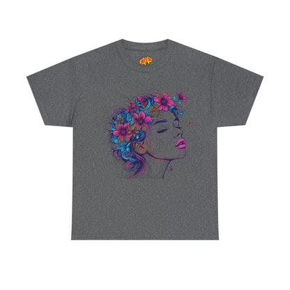 Multicolor Line Drawing Human Flower Graphic Art Tee Shirt