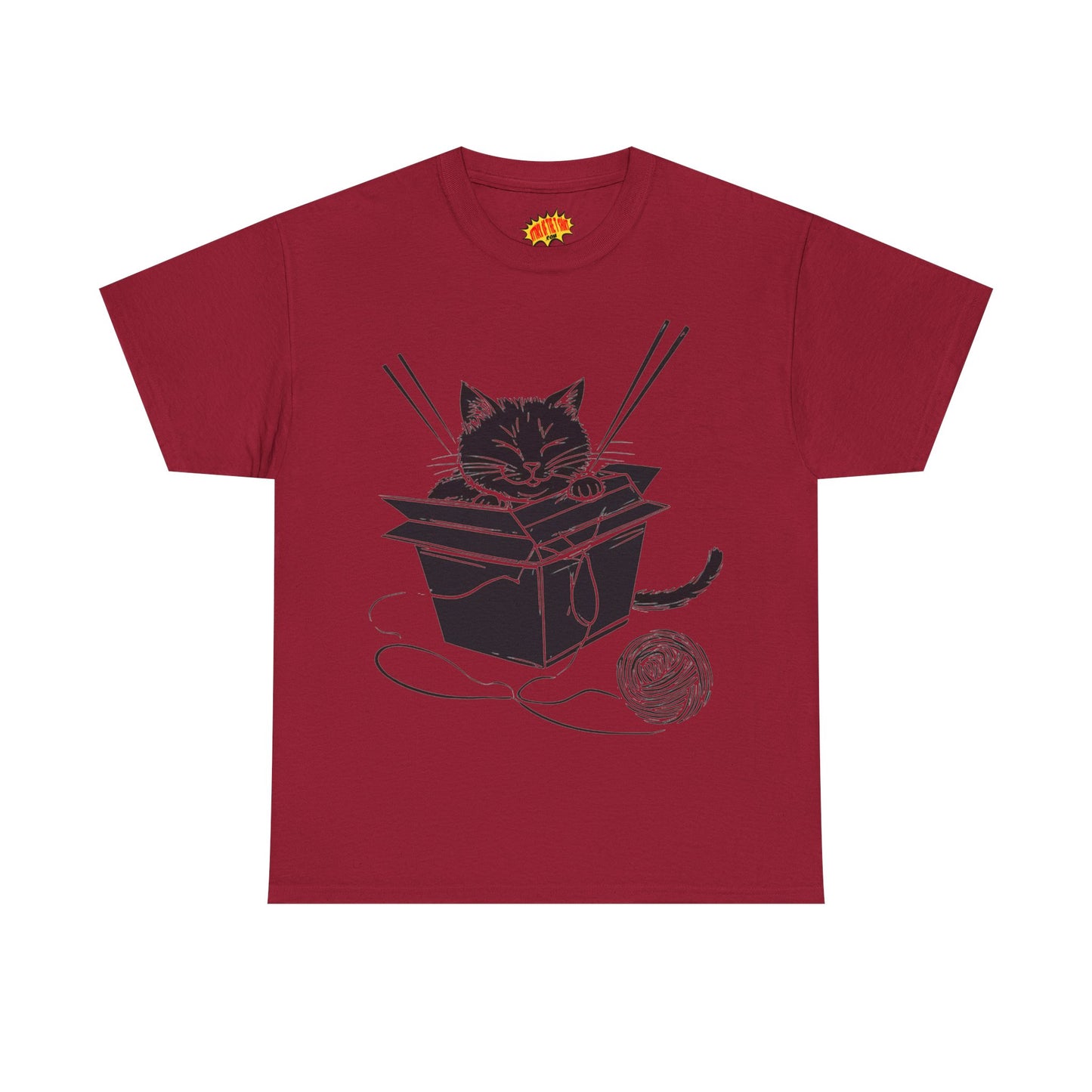 Black Cat w/Box + Yarn Ball Art Drawing Tee Shirt *Multiple Colors*