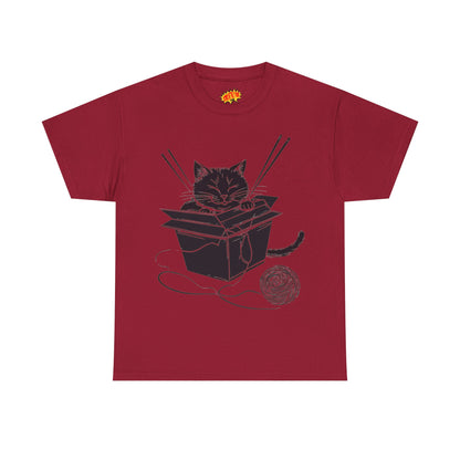Black Cat w/Box + Yarn Ball Art Drawing Tee Shirt