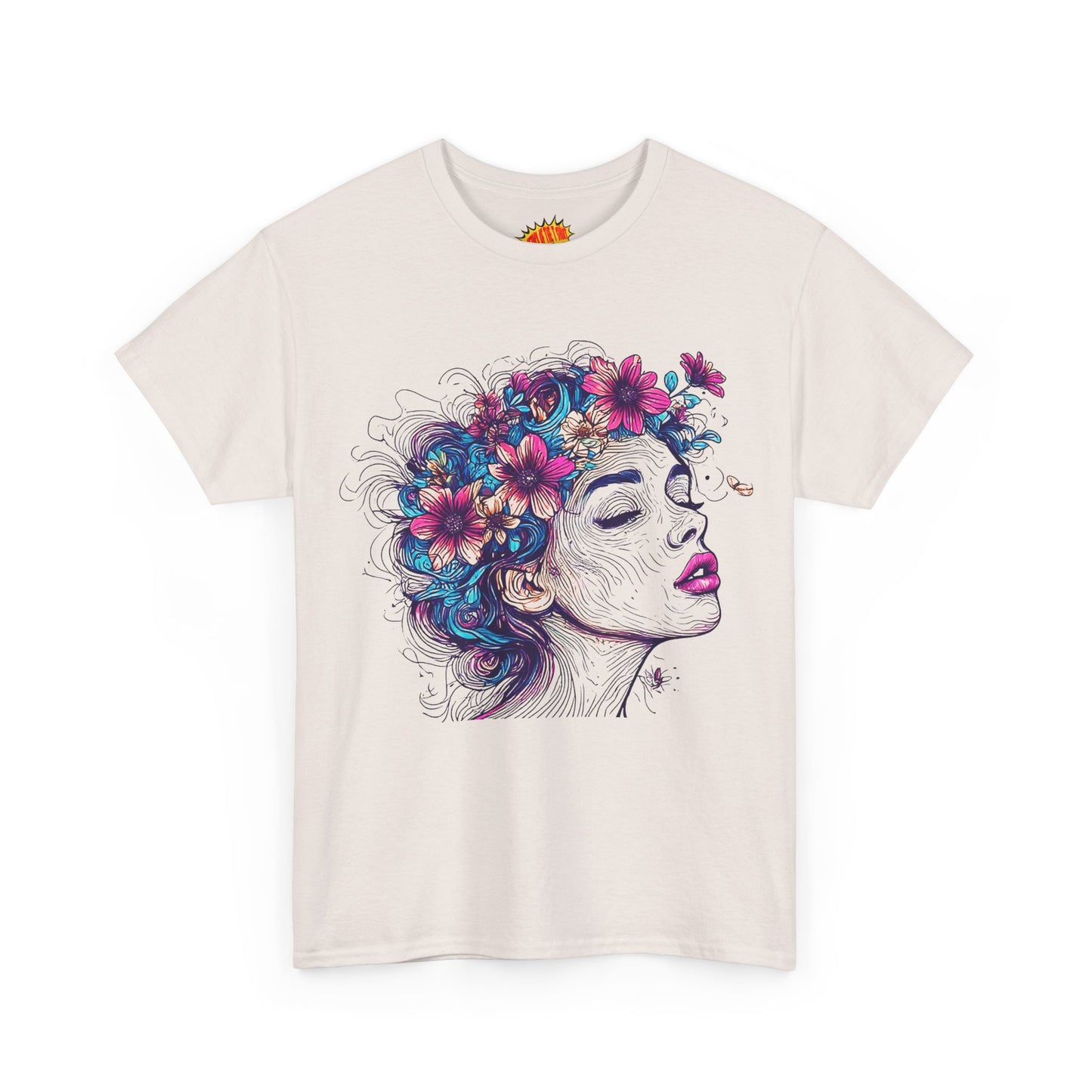 Multicolor Line Drawing Human Flower Graphic Art Tee Shirt *Multiple Colors*
