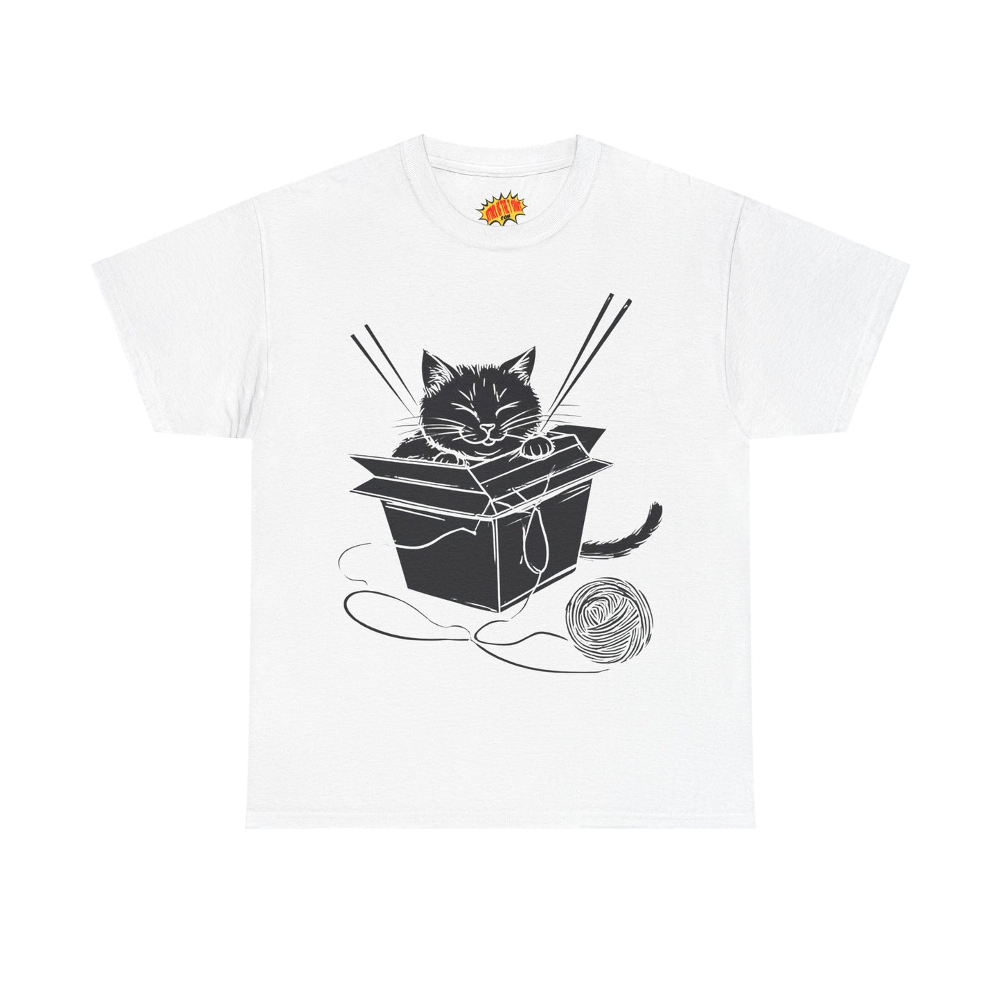 Black Cat w/Box + Yarn Ball Art Drawing Tee Shirt *Multiple Colors*