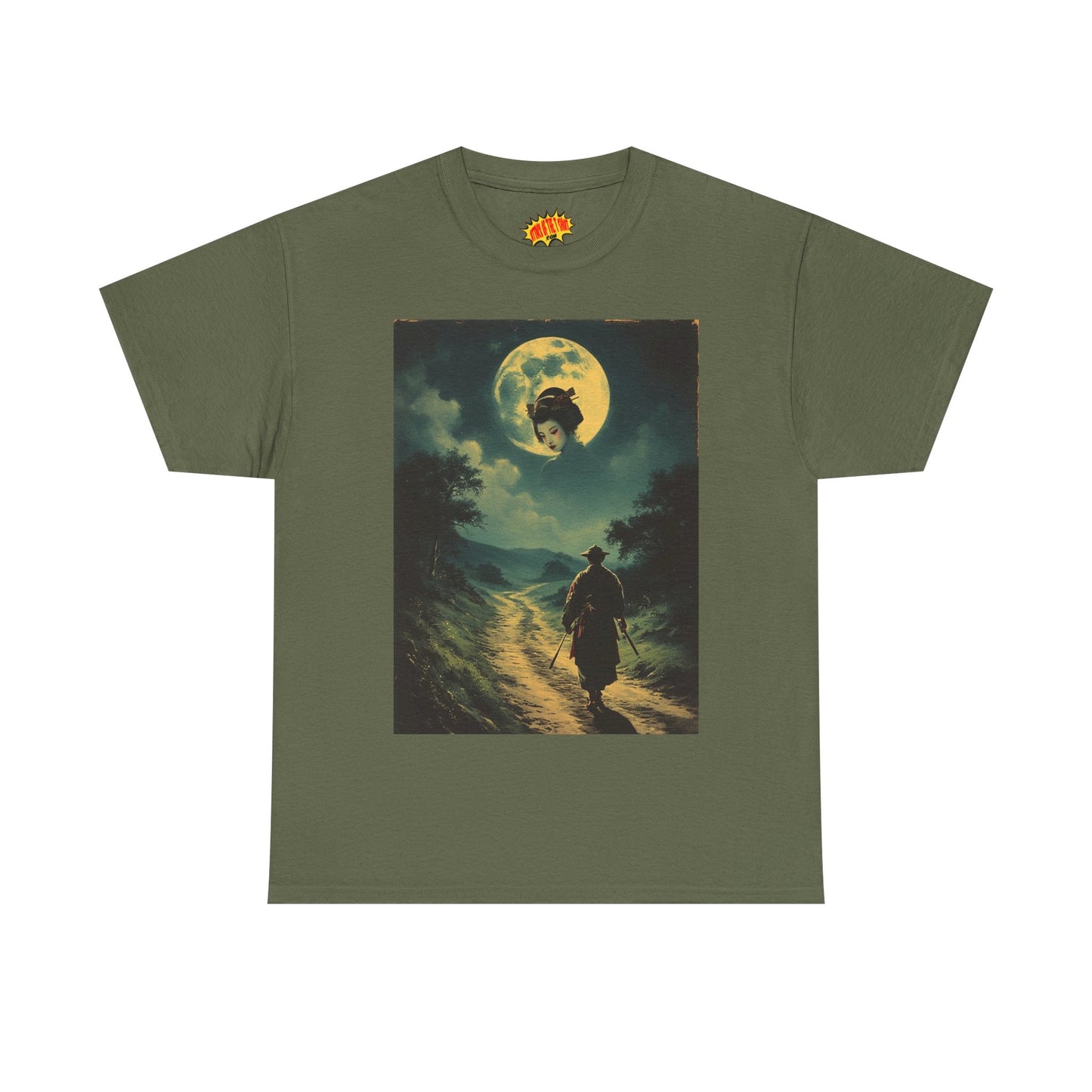 Travelling Samurai w/Moon Geisha Woman T-Shirt *Multiple Colors*