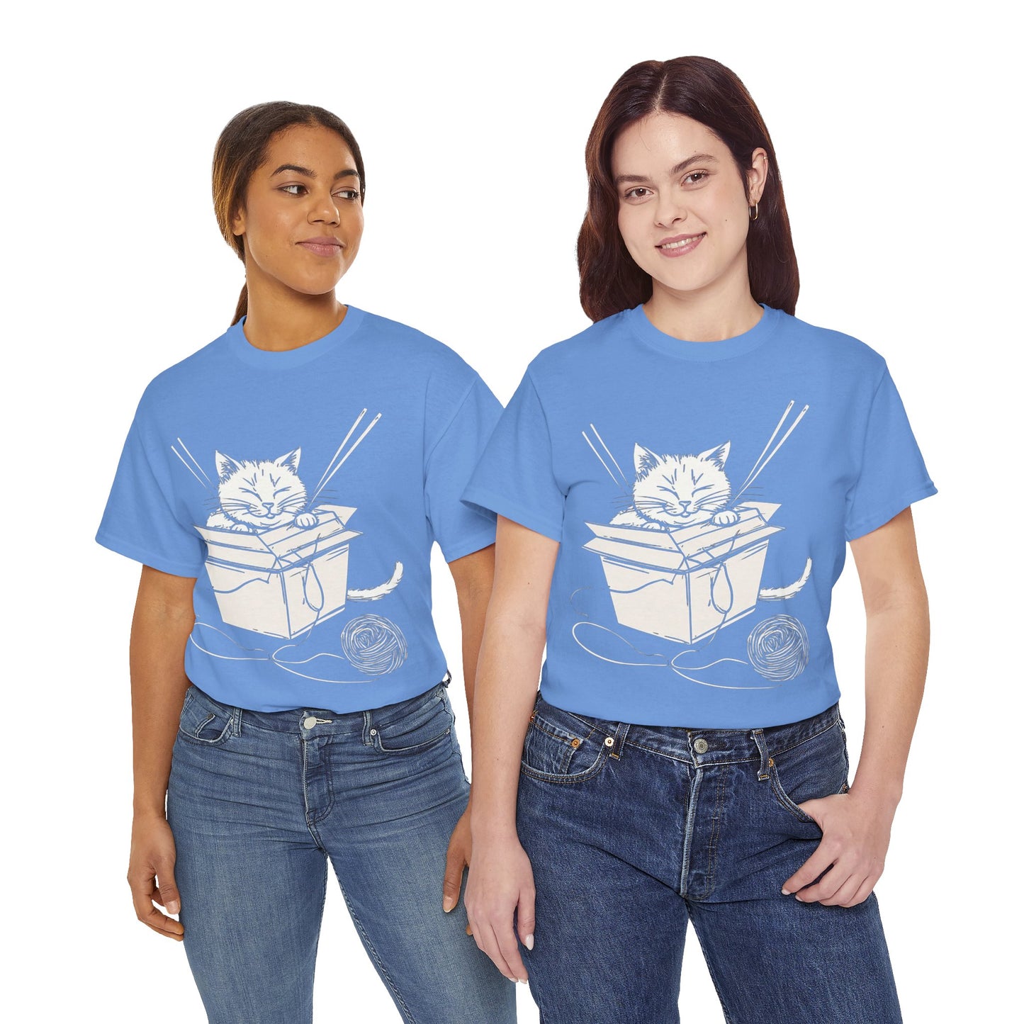 Cat w/Box + Yarn Ball Art Drawing Tee Shirt *Multiple Colors*