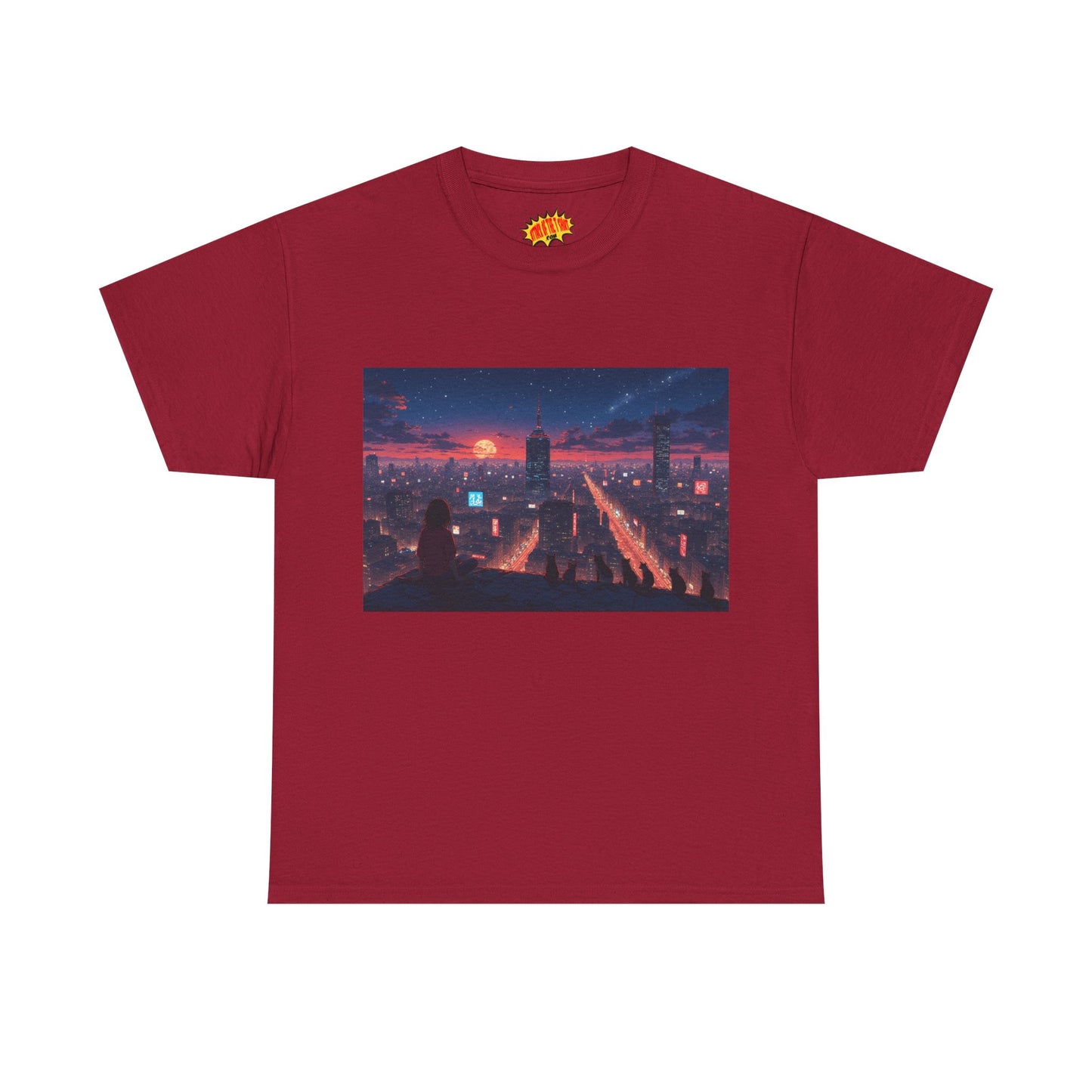 Anime Style City Sunset Scene w/Girl & Cats T-Shirt *Multiple Colors*