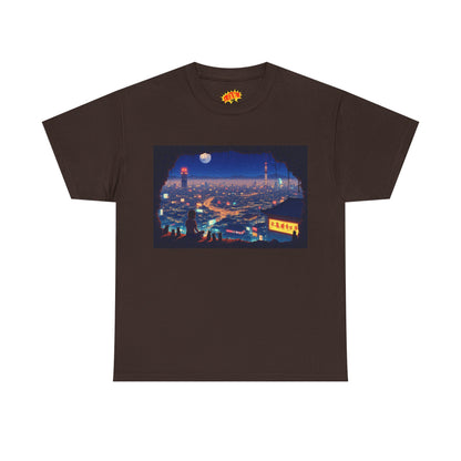 Anime Neon Cityscape Scene w/Girl & Cats T-Shirt