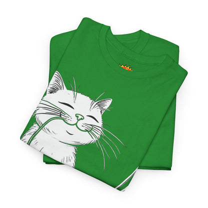 Happy Cat w/Noodles + Yarn Ball Art Drawing Tee Shirt