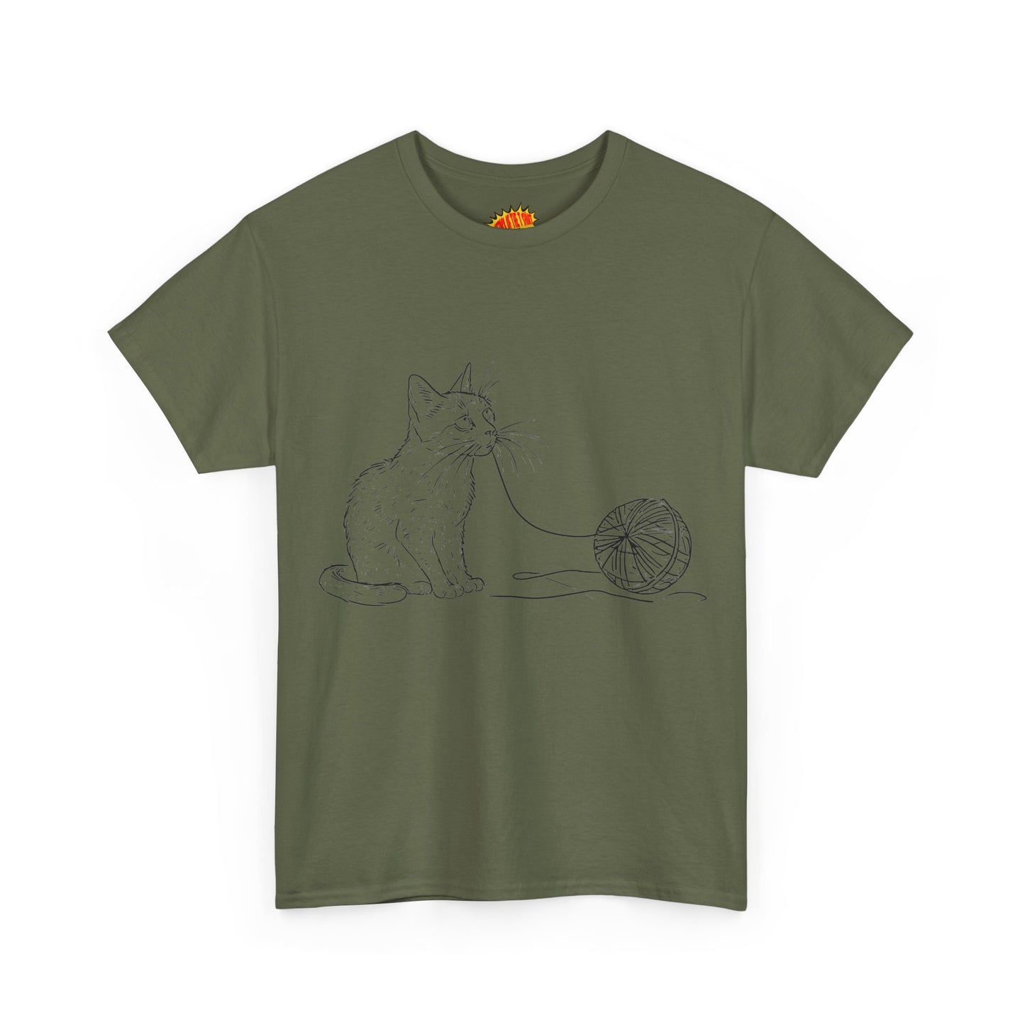 Cat w/Yarn Line Drawing Art Tee Shirt *Multiple Colors*