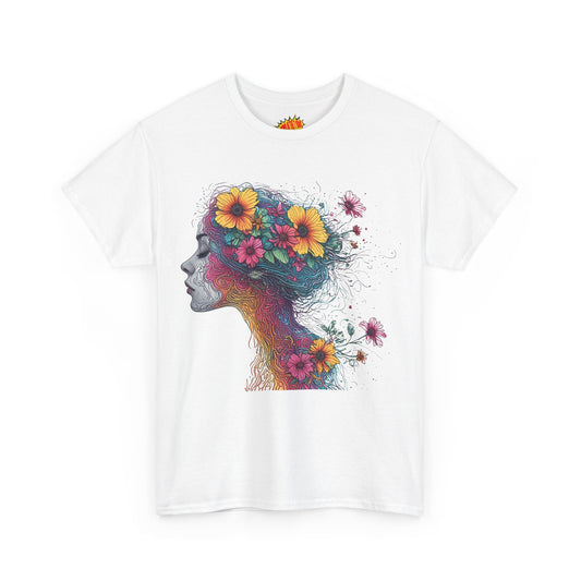 Multicolor Line Drawing Flower Portrait Graphic Art Tee Shirt *Multiple Colors*