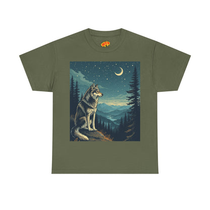 Wolf with Sliver Moon Scene T-Shirt