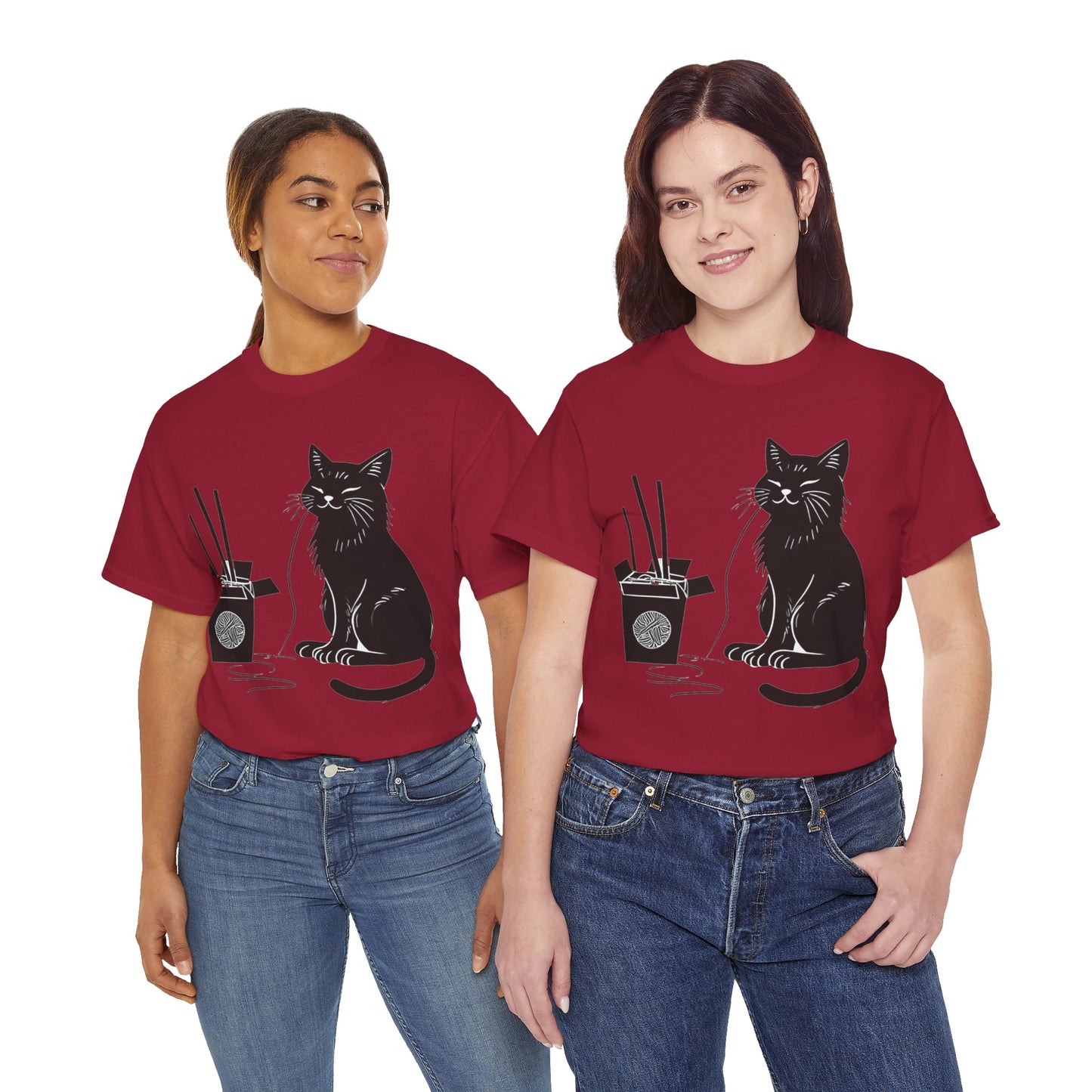 Black Cat w/Takeout Yarn Art Tee Shirt *Multiple Colors*