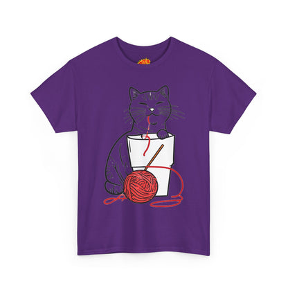 Cat w/Noodle Cup + Yarn Ball Art Drawing Tee Shirt