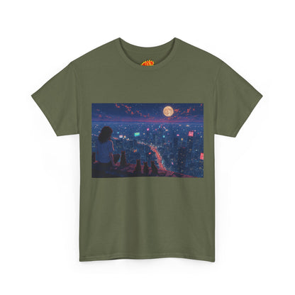 Anime Nighttime Cityscape w/Girl & Cats T-Shirt