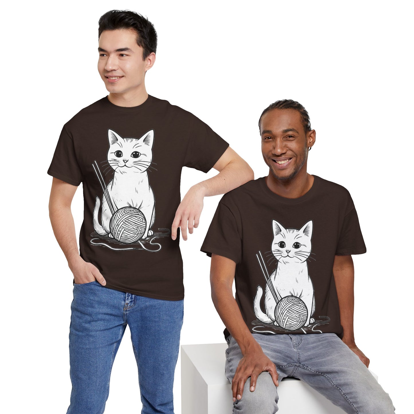 White Cat w/Yarn Ball Art Tee Shirt *Multiple Colors*