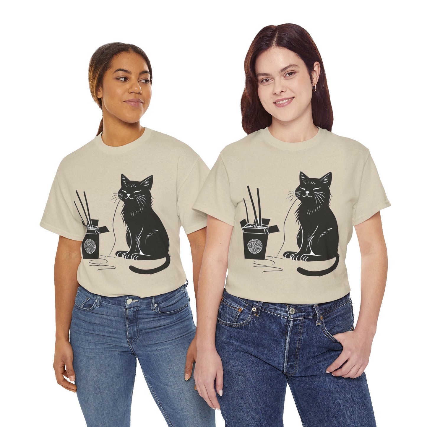 Black Cat w/Takeout Yarn Art Tee Shirt *Multiple Colors*
