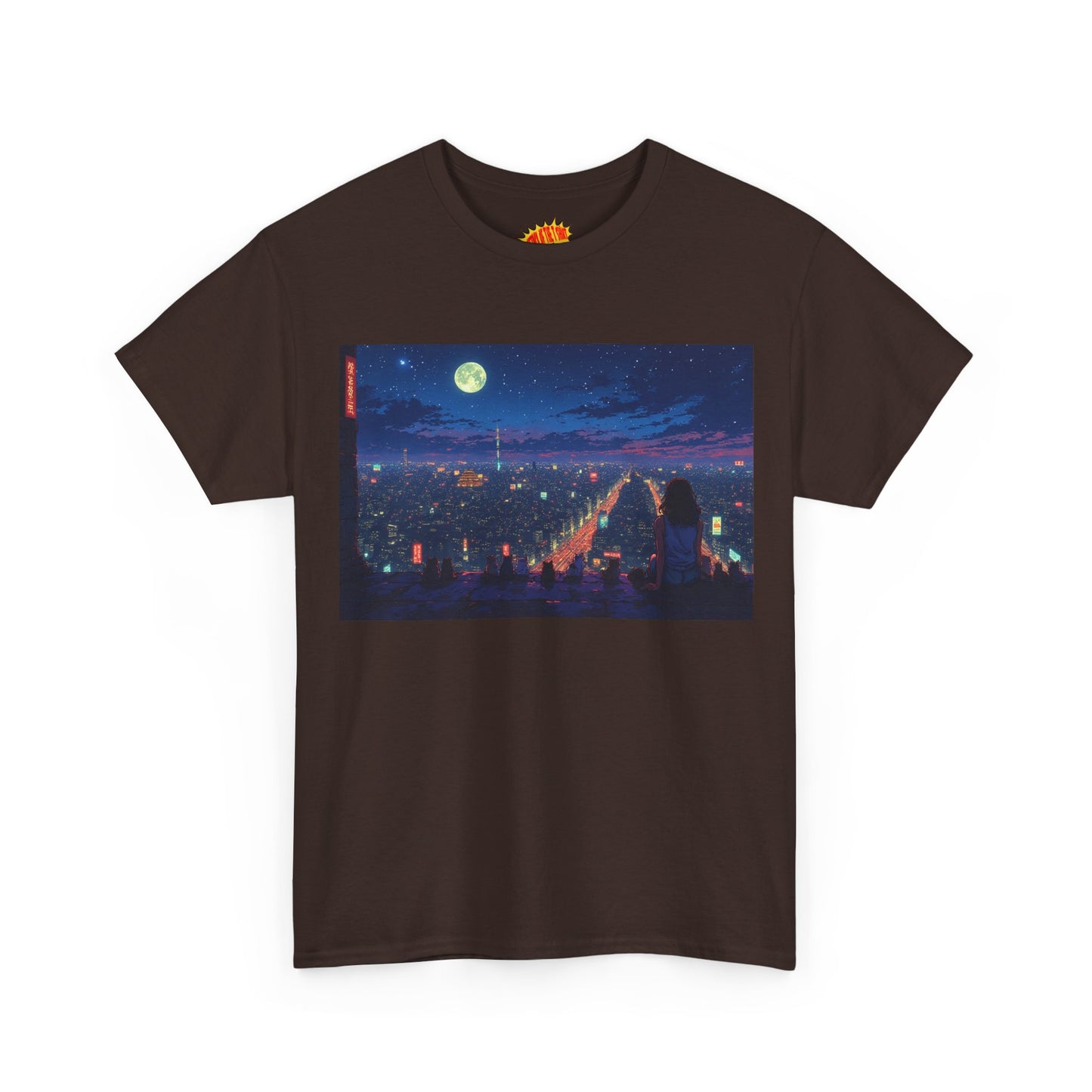 Anime Neon Cityscape w/Cats T-Shirt *Multiple Colors*
