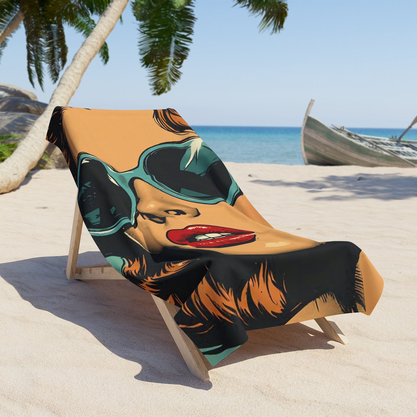 Sunglasses Model Vintage Glamour Art Beach Towel | Retro Art Print Towel 2 Sizes