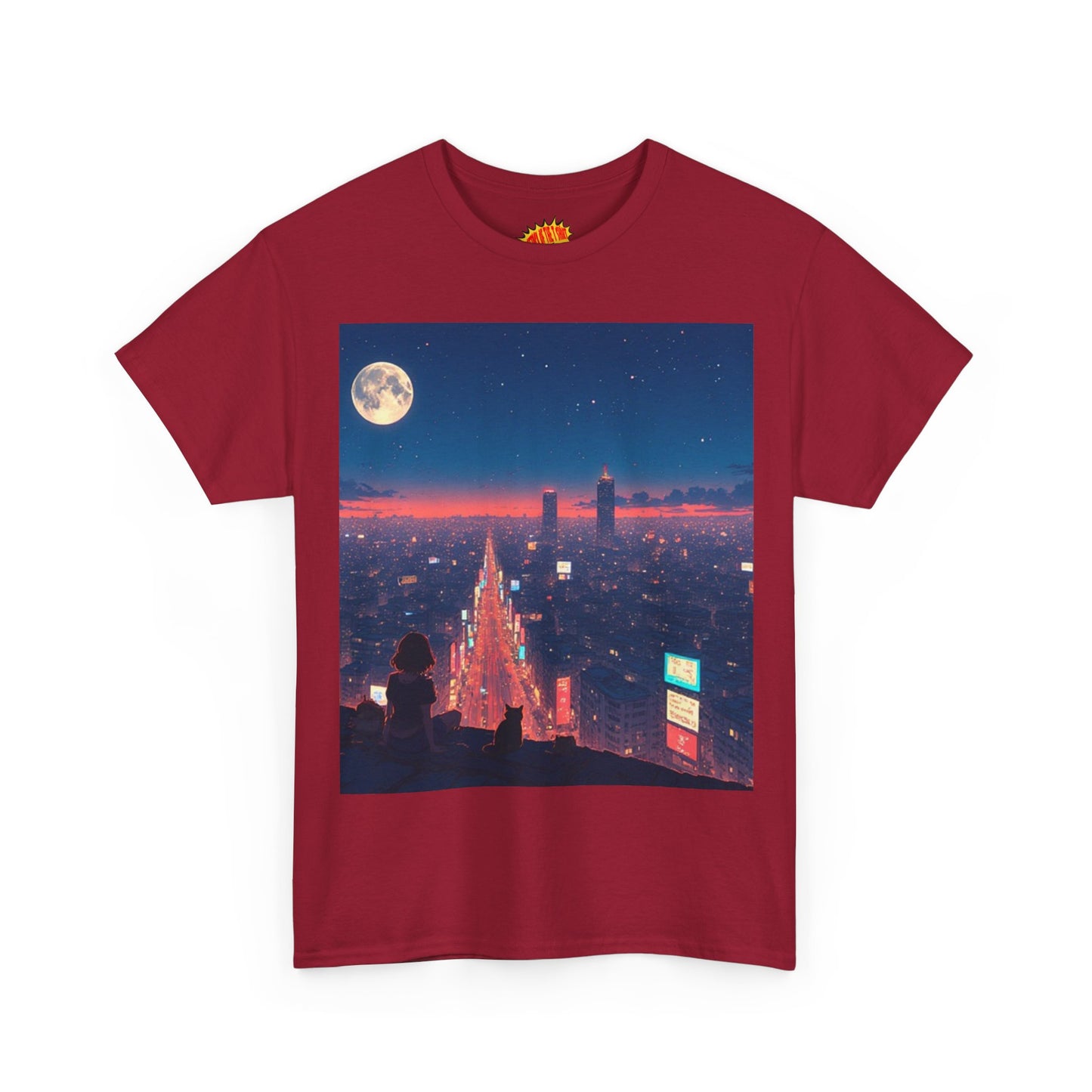 Anime Neon City Night Scene w/Girl & Cats T-Shirt *Multiple Colors*