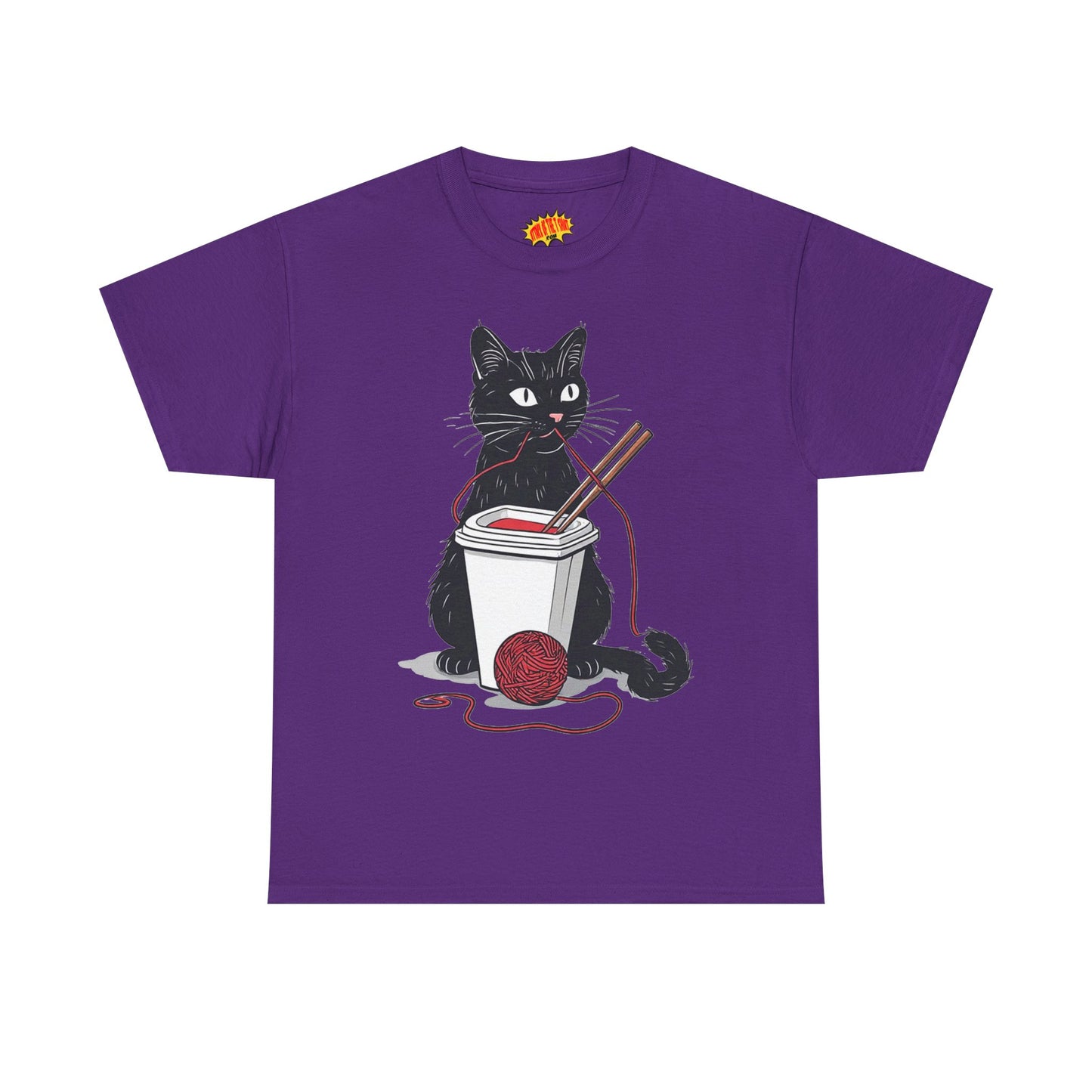 Black Cat w/Noodles + Yarn Ball Art Drawing Tee Shirt *Multiple Colors*