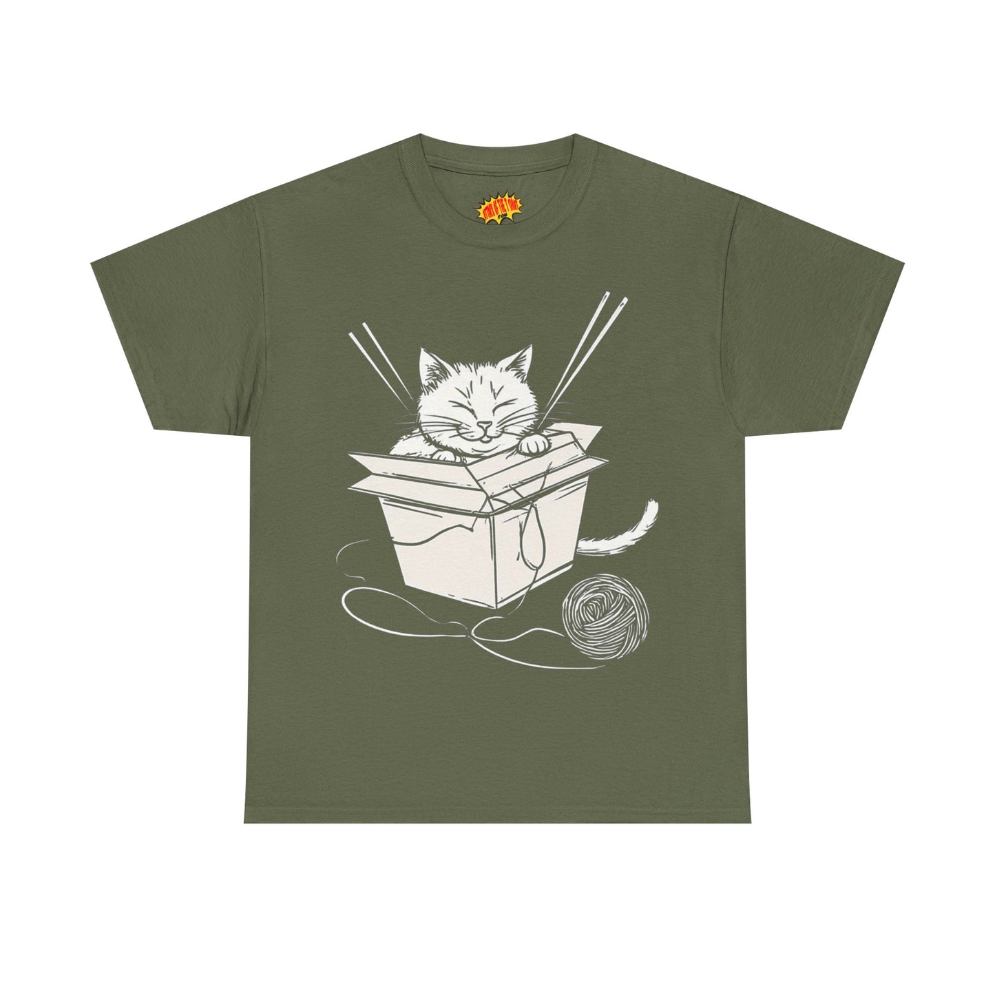 Cat w/Box + Yarn Ball Art Drawing Tee Shirt *Multiple Colors*