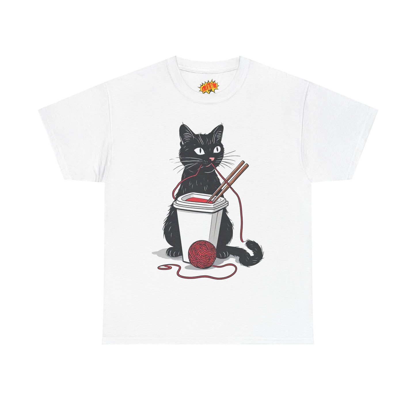 Black Cat w/Noodles + Yarn Ball Art Drawing Tee Shirt *Multiple Colors*