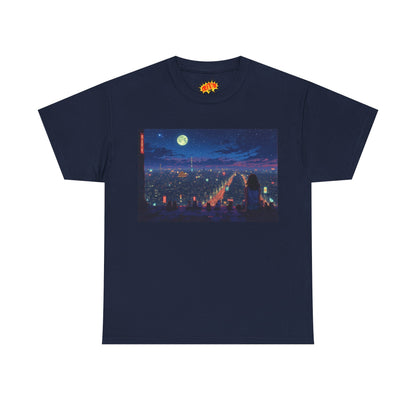 Anime Nighttime Neon Cityscape w/Cats T-Shirt