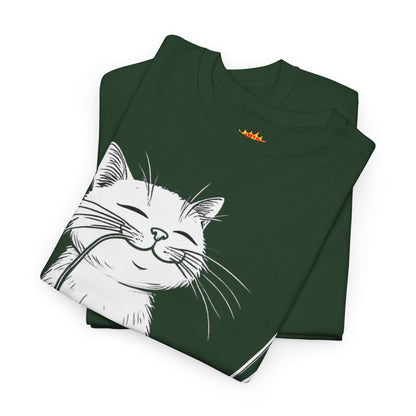 Happy Cat w/Noodles + Yarn Ball Art Drawing Tee Shirt