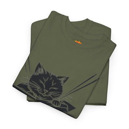 Black Cat w/Box + Yarn Ball Art Drawing Tee Shirt