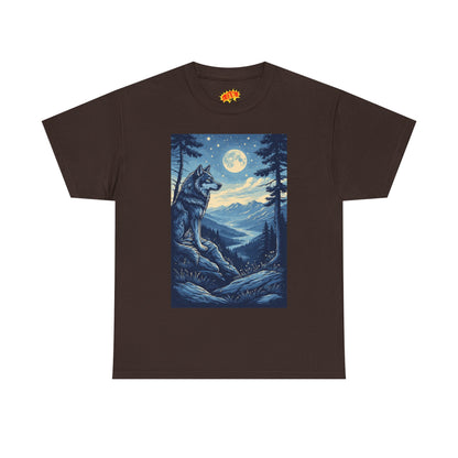 Blue Wolf with Full Moon Scene T-Shirt